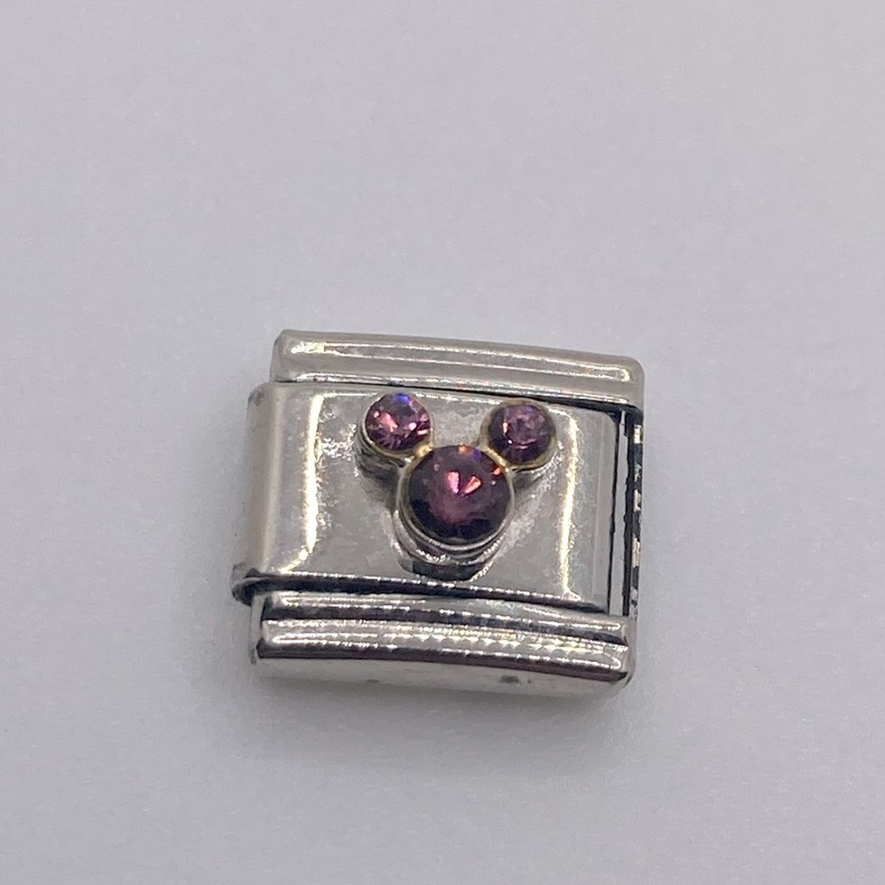 Walt Disney Collection Mickey Mouse Purple Crystal Charm S. Steel Fits Zoppini
